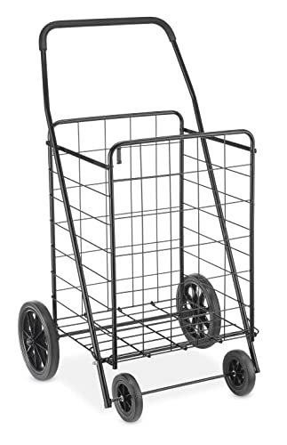 Whitmor Whitmor Extra Large Utility Foldable Shopping Cart with Wheels 100 Lb Capacity Heavy Duty Grocery Cart with Steel Frame Foam Handle Rolling Collapsible Utility Trolley for Grocery Laundry Black 