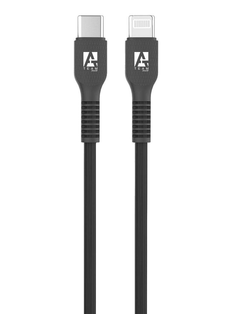 ATEAM  Smart USB Cable USB04 Type C to Lightning 30W for Data Transfer Hard Drive Enclosures, Printers, Modems, Cameras -2M Black, Anti-puling. Anti bending