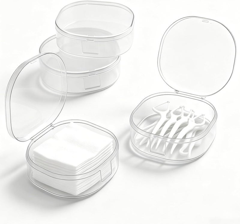 LUSTRIB 4 Pcs Portable Cotton Round Holder, Plastic Lightweight Cotton Round Dispenser, Small White Transparent Cotton Pads Holder for Makeup Remover Cottons Balls Powder Puff Floss Balls Beads Small Items - Image 1