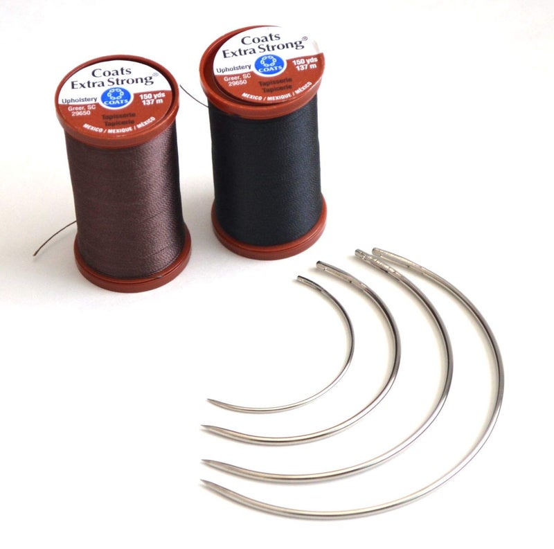 Extra Strong Upholstery Repair Sewing Thread Kit Coats and Clark  Heavy Duty Curved Needles 1 Black Spool 1 Brown Spool