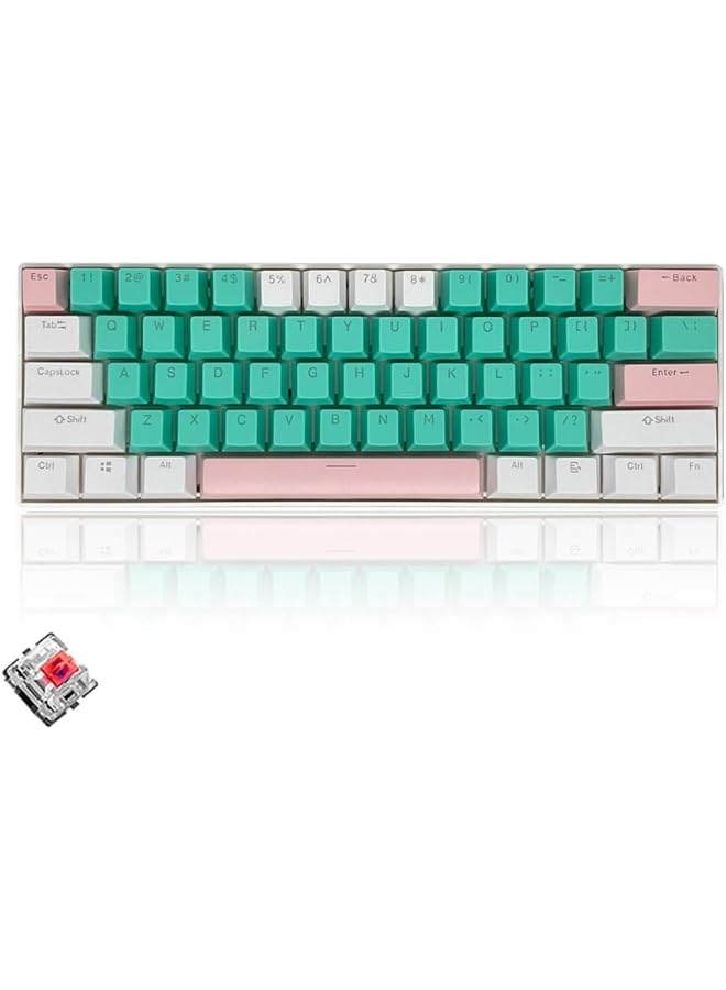 61 Keys Rgb Gaming Keyboard 60% Mini Wired Waterproof With Anti Ghosting Keyboard And Three Color Keycaps With Red Switch For Gamers(Tiffany Green White And Light Pink) - Image 1