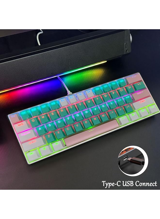 61 Keys Rgb Gaming Keyboard 60% Mini Wired Waterproof With Anti Ghosting Keyboard And Three Color Keycaps With Red Switch For Gamers(Tiffany Green White And Light Pink) - Image 5
