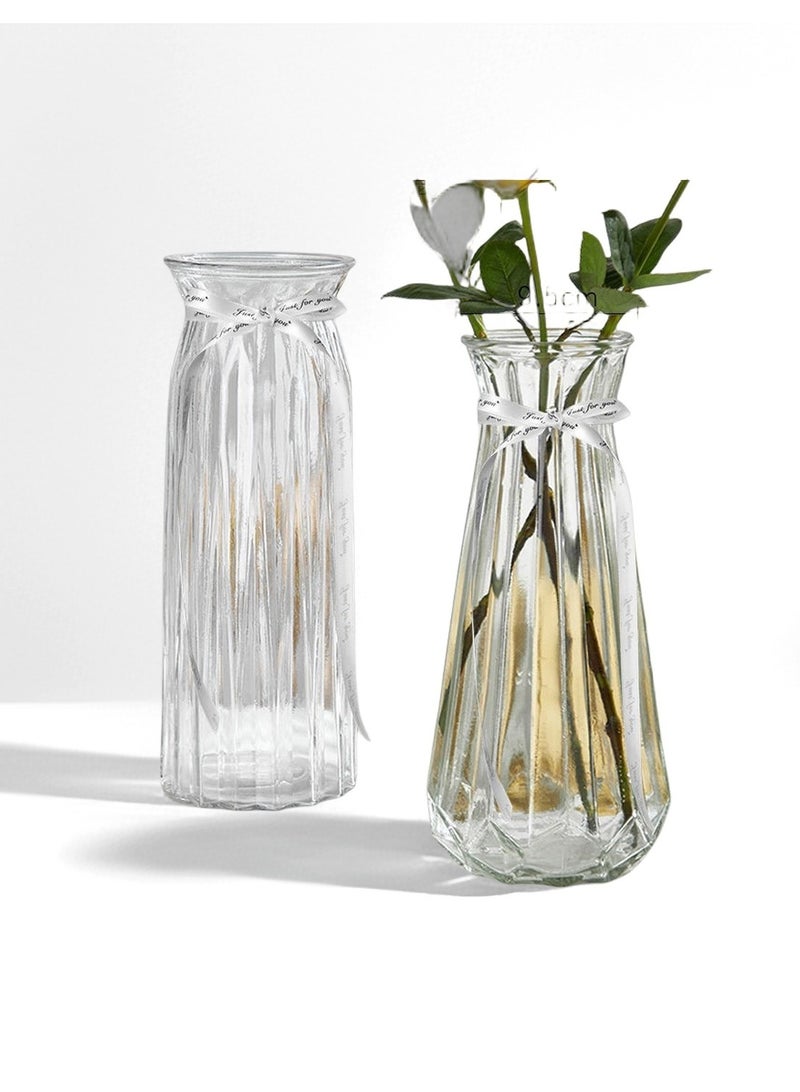 Glass Vase Set of 2 | Flower Vases for Bouquet, Mantel, Modern Home Decor, Desk Decoration | Glass Vases for Centerpieces, Table Office, Flower Arrangments | Farmhouse Vase - Image 1