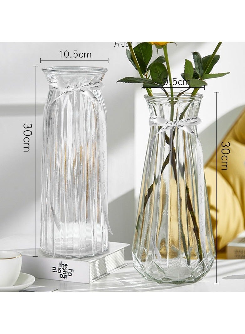 Glass Vase Set of 2 | Flower Vases for Bouquet, Mantel, Modern Home Decor, Desk Decoration | Glass Vases for Centerpieces, Table Office, Flower Arrangments | Farmhouse Vase - Image 4