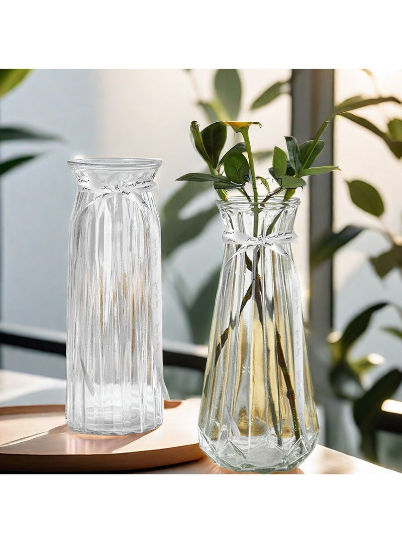 Glass Vase Set of 2 | Flower Vases for Bouquet, Mantel, Modern Home Decor, Desk Decoration | Glass Vases for Centerpieces, Table Office, Flower Arrangments | Farmhouse Vase - Image 5