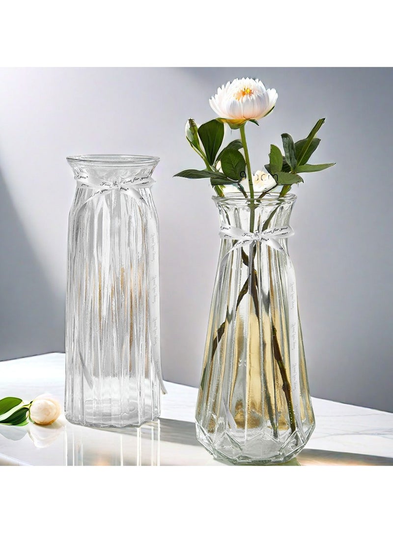 Glass Vase Set of 2 | Flower Vases for Bouquet, Mantel, Modern Home Decor, Desk Decoration | Glass Vases for Centerpieces, Table Office, Flower Arrangments | Farmhouse Vase - Image 3