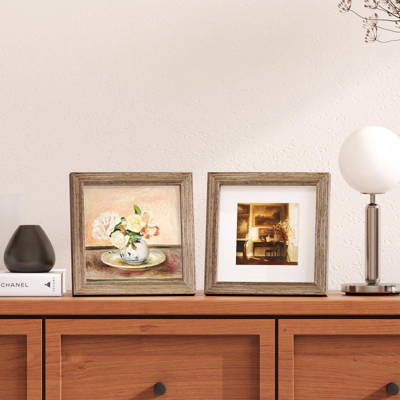 KINLINK 6x6 Picture Frame  Brown Square Solid Wood Frames for Pictures 4x4 with Mat or 6x6 without Mat  Wall and Tabletop Display Photo Frames Brown Wood 4 Pack - Image 3