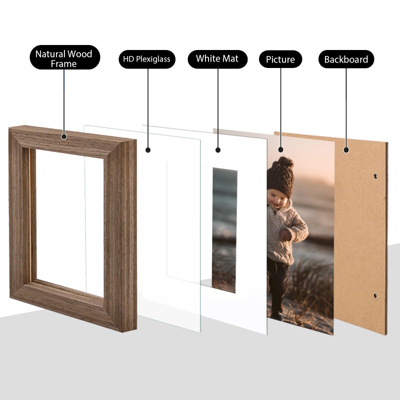 KINLINK 6x6 Picture Frame  Brown Square Solid Wood Frames for Pictures 4x4 with Mat or 6x6 without Mat  Wall and Tabletop Display Photo Frames Brown Wood 4 Pack - Image 2