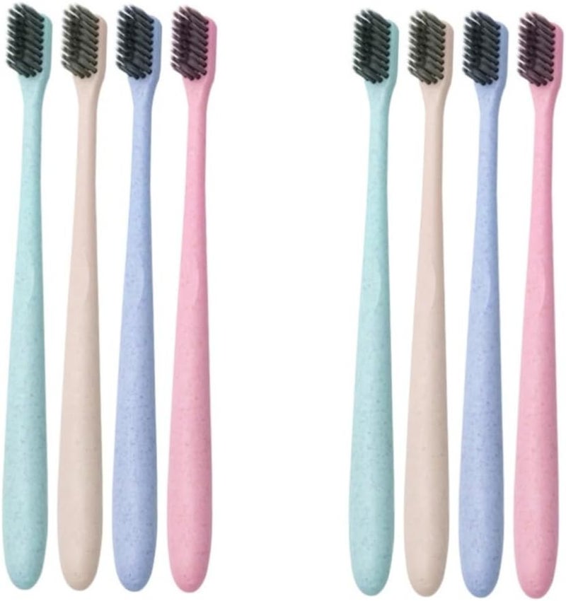 PartyKindom 8 Pack Bamboo Toothbrush And Straw Set Travel Oral Care Soft Bristles - Image 1