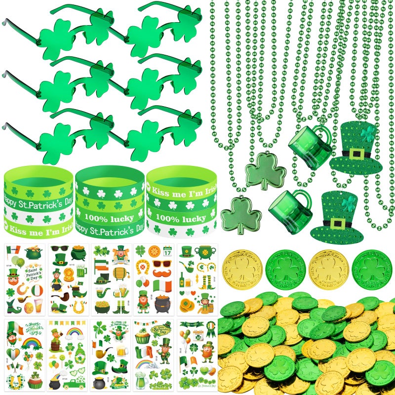 DMIGHT 163Pcs St Patricks Day Accessories Party Favor Set Tattoo Stickers Necklaces Bracelets Shamrock Glasses lucky Coins for Irish Party Supplies - Image 3