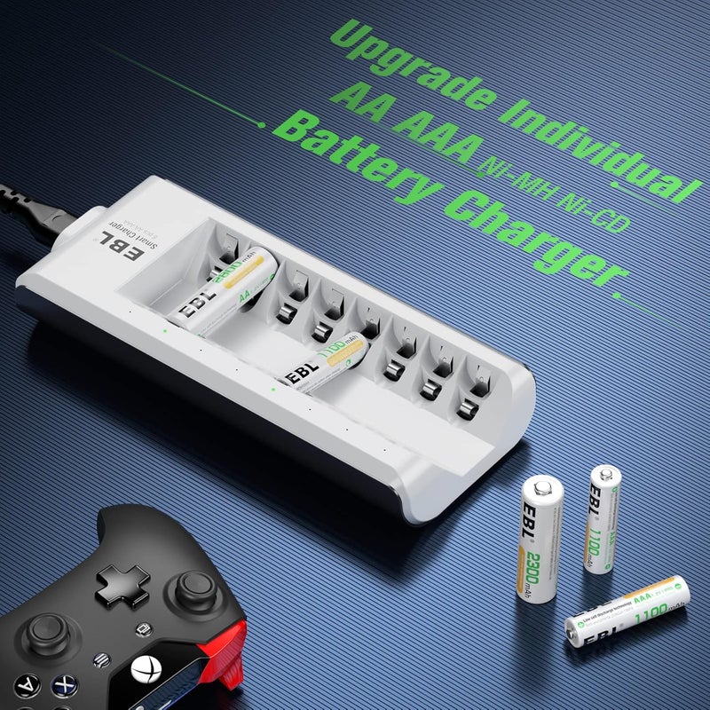 EBL AA AAA Battery Charger, 8-Bay Individual Charger for NiMH NiCD Rechargeable Batteries with AC Plug Fast Charging - Image 3
