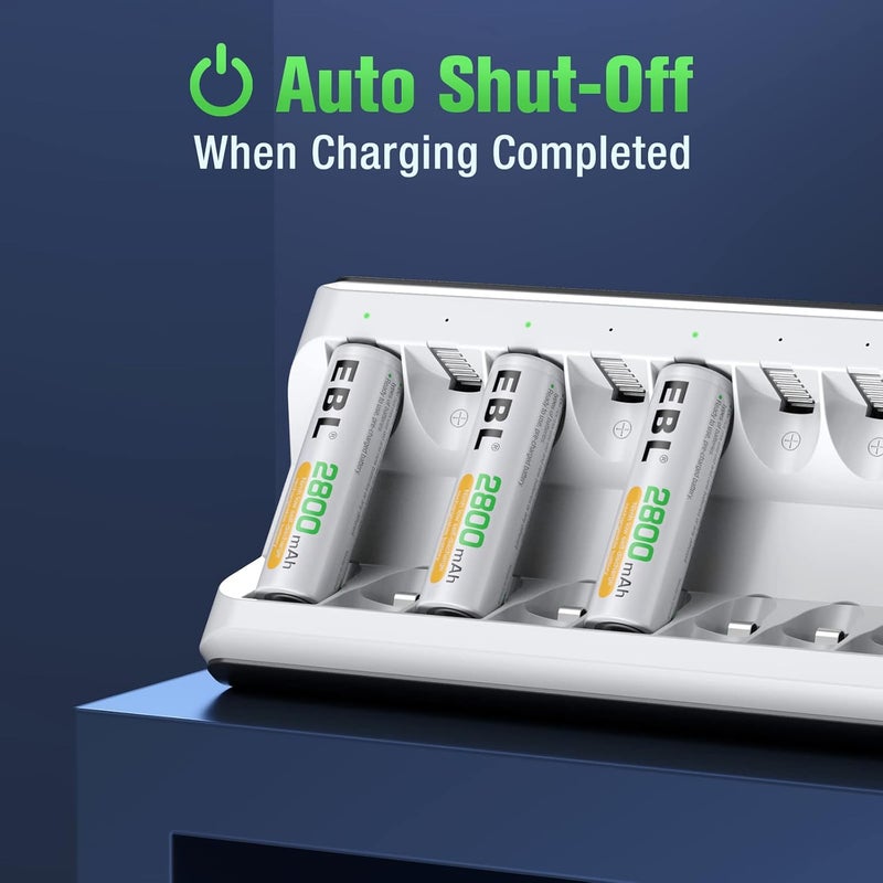 EBL AA AAA Battery Charger, 8-Bay Individual Charger for NiMH NiCD Rechargeable Batteries with AC Plug Fast Charging - Image 5