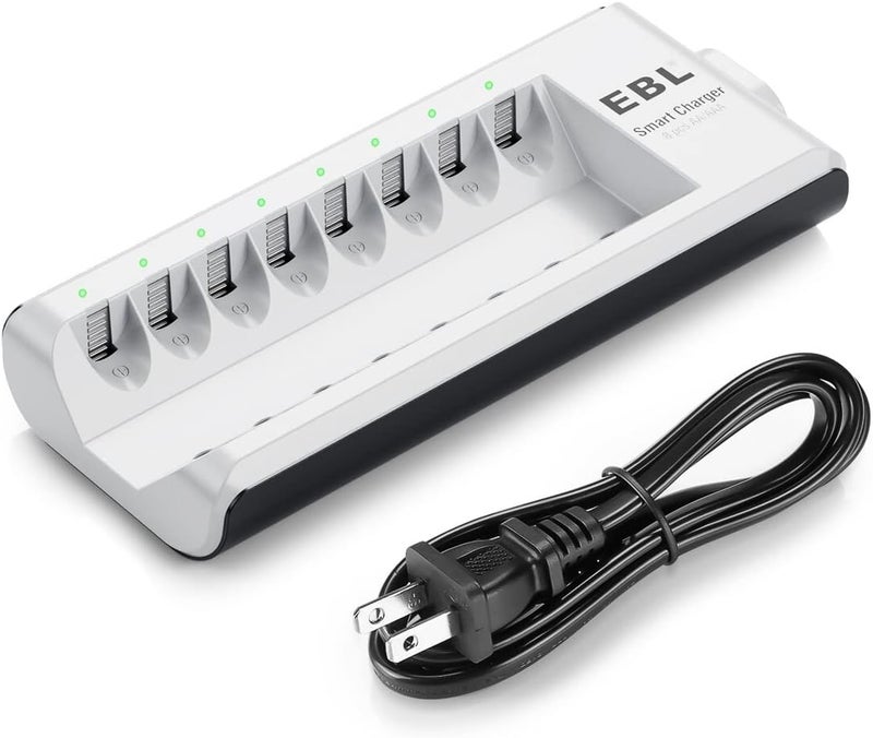 EBL AA AAA Battery Charger, 8-Bay Individual Charger for NiMH NiCD Rechargeable Batteries with AC Plug Fast Charging - Image 1