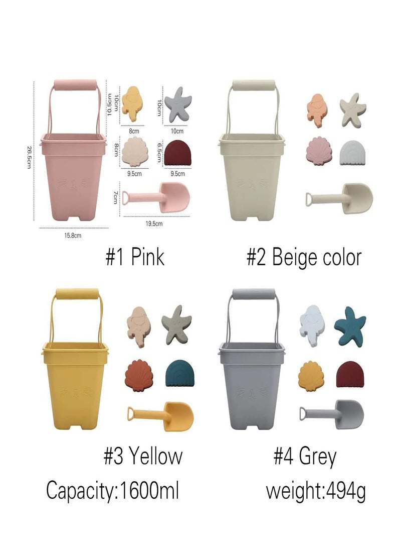 Silicone Beach Sand Toy Set for Kids, 6-Piece Sandbox Accessories with Collapsible Buckets, Shovel, and Animal Molds - Perfect for Outdoor Play and Bath Time Fun - Image 2