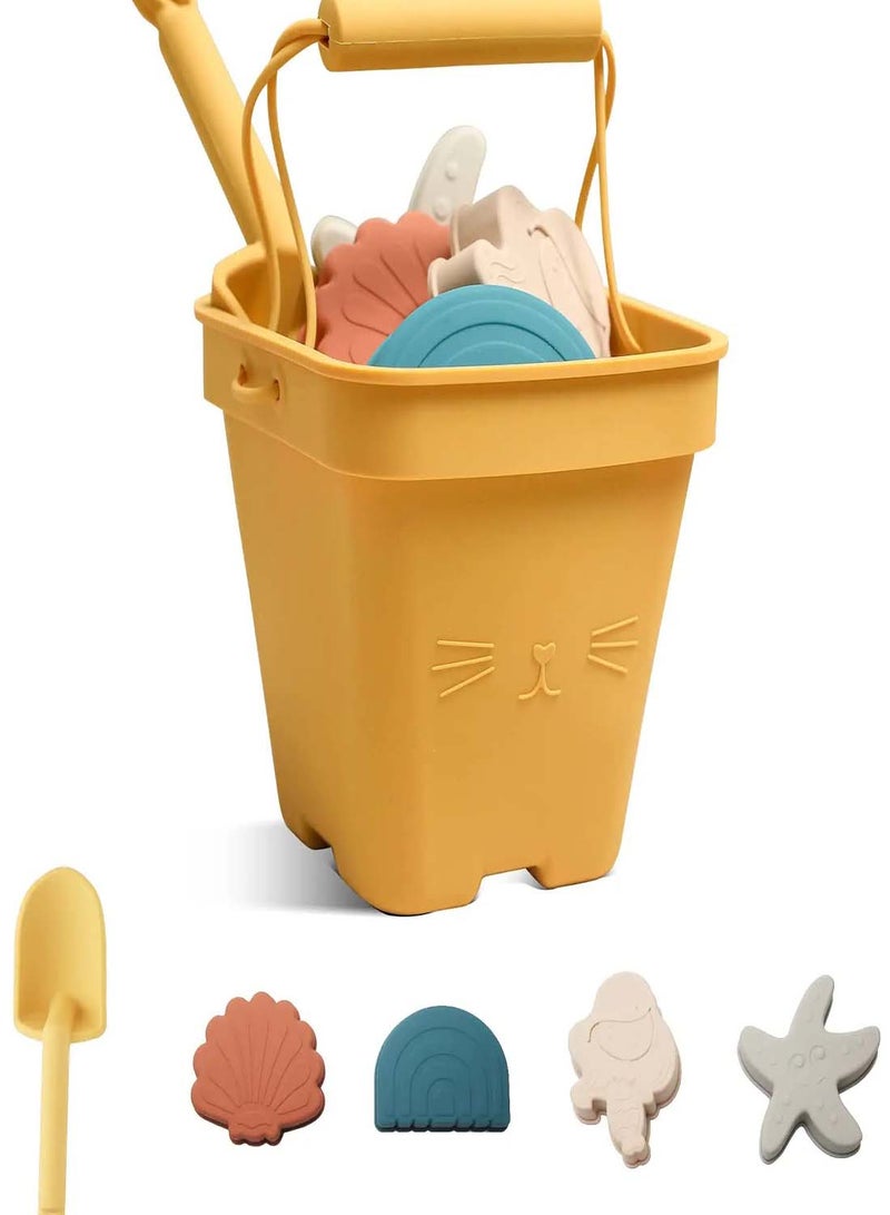 Silicone Beach Sand Toy Set for Kids, 6-Piece Sandbox Accessories with Collapsible Buckets, Shovel, and Animal Molds - Perfect for Outdoor Play and Bath Time Fun - Image 1