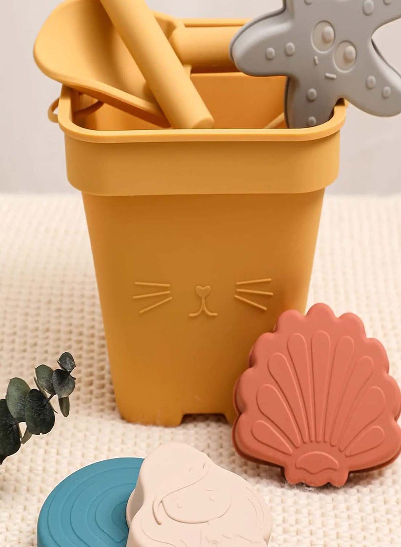Silicone Beach Sand Toy Set for Kids, 6-Piece Sandbox Accessories with Collapsible Buckets, Shovel, and Animal Molds - Perfect for Outdoor Play and Bath Time Fun - Image 5