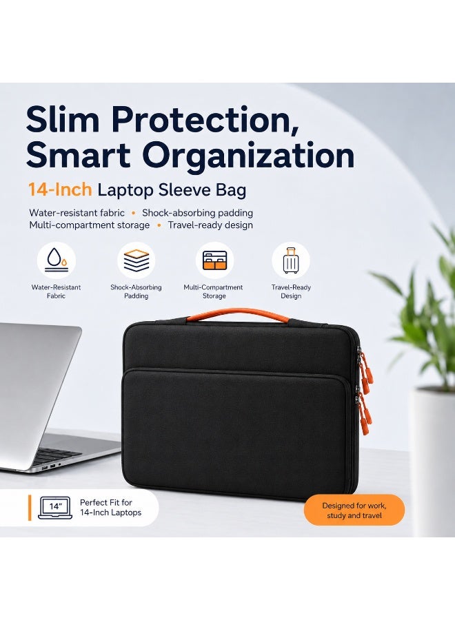 QIYUE 14 Inch Waterproof Laptop Bag, Compatible with MacBook Pro 14 Inch (M2/M3/M4 A2442/A2779/A2918/A2992/A3402) & MacBook Air 13.6/15.3, also fits Lenovo Xiaoxin Pro 14, HP Pavilion 14, Dell XPS 14, Samsung Galaxy Book 14, Huawei MateBook 14 Ultra-Thin Notebook Handbag - Image 4