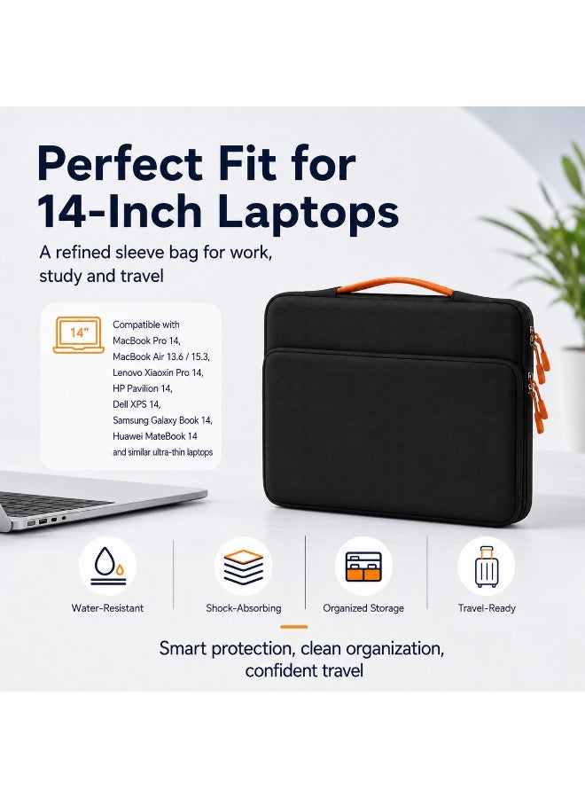 QIYUE 14 Inch Waterproof Laptop Bag, Compatible with MacBook Pro 14 Inch (M2/M3/M4 A2442/A2779/A2918/A2992/A3402) & MacBook Air 13.6/15.3, also fits Lenovo Xiaoxin Pro 14, HP Pavilion 14, Dell XPS 14, Samsung Galaxy Book 14, Huawei MateBook 14 Ultra-Thin Notebook Handbag - Image 3