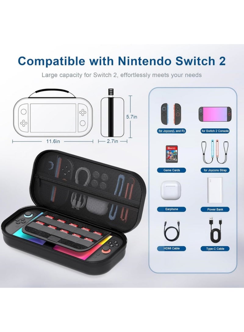 Aookay Carrying Case for Nintendo Switch 2(2025), Protective Hard Shell Portable Travel Case Pouch for Switch 2, with 10 Card Slots and Pockets for Console & Accessories - Image 3