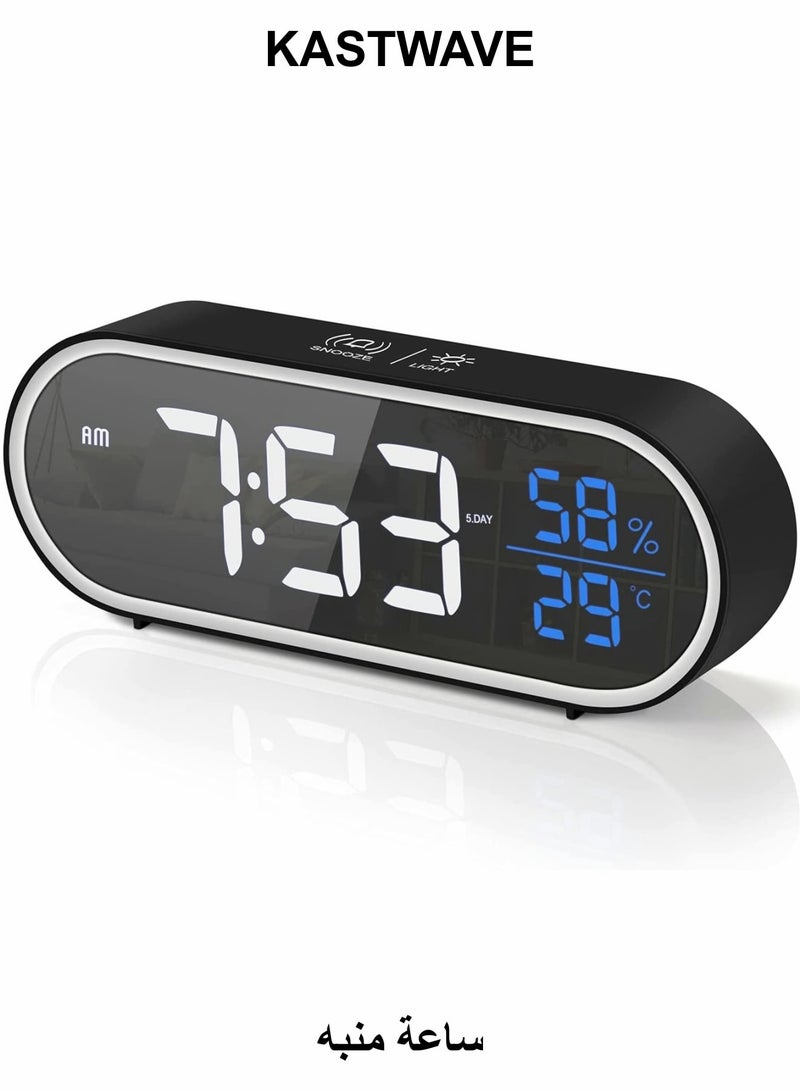 KASTWAVE Digital Alarm Clock, Large Mirrored LED Display with Humidity Temperature USB Charger Port 5 Types of Brightness 4 Volume Smart Voice Control - Image 1