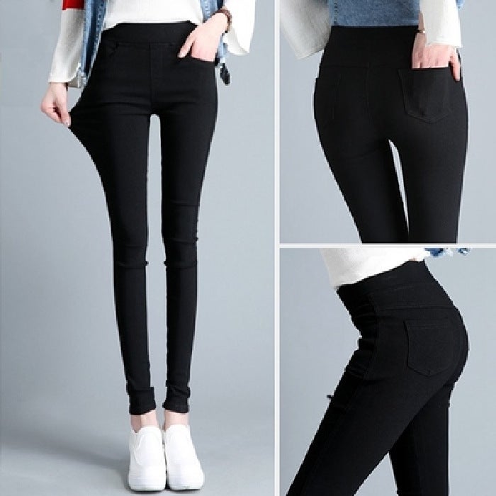 Slim Fit Pencil Pants Four Pockets Spring Autumn Black (front and back pockets)