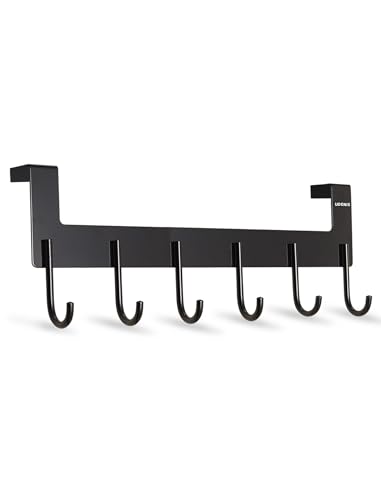 UDENIS Aluminum Over Door Hanger - No Drill Towel Rack with 6 Hooks for Bathroom & Bedroom, Anti-Rust Space Saving Clothes Organizer for Hanging Robe, Coat, Clothes, Sturdy Door Hook Rack for Storage - Image 1
