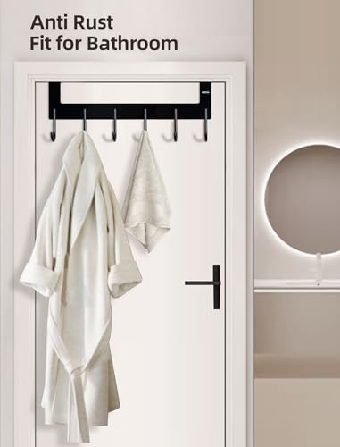 UDENIS Aluminum Over Door Hanger - No Drill Towel Rack with 6 Hooks for Bathroom & Bedroom, Anti-Rust Space Saving Clothes Organizer for Hanging Robe, Coat, Clothes, Sturdy Door Hook Rack for Storage - Image 4