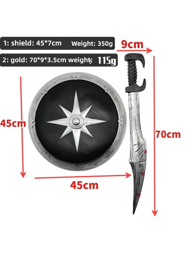 Loquat Medieval Roman Shield Sword Set Plastic  Weapons Props Shield Cosplay Equipment Film And TV Shoots Ancient Greece-Color:Black Round Shield Spartan Long Knife Suit  - Image 2