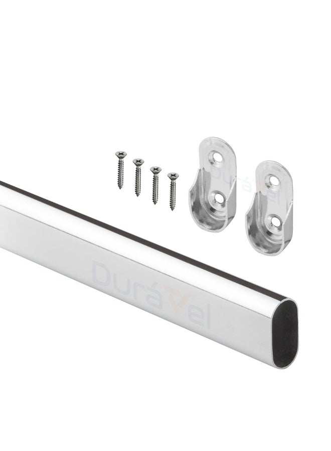 درافل قضيب خزانة بيضاوي من دورافيل، كروم أبيض، معدن، 95 سم، مع حوامل تثبيت، براغي متضمنة - Image 1