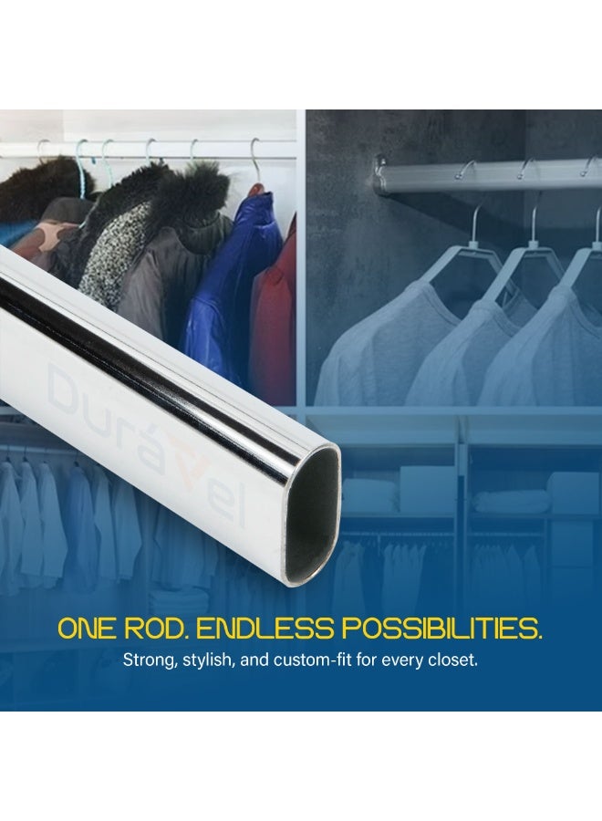 درافل قضيب خزانة بيضاوي من دورافيل، كروم أبيض، معدن، 95 سم، مع حوامل تثبيت، براغي متضمنة - Image 4