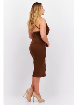 trendyol Women Plain Midi Dress, Brown  - Image 2