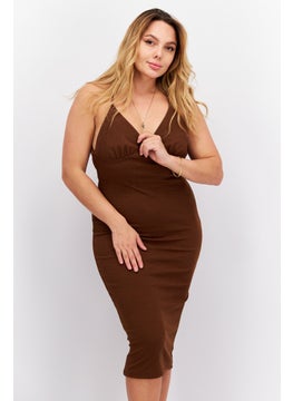 trendyol Women Plain Midi Dress, Brown  - Image 1