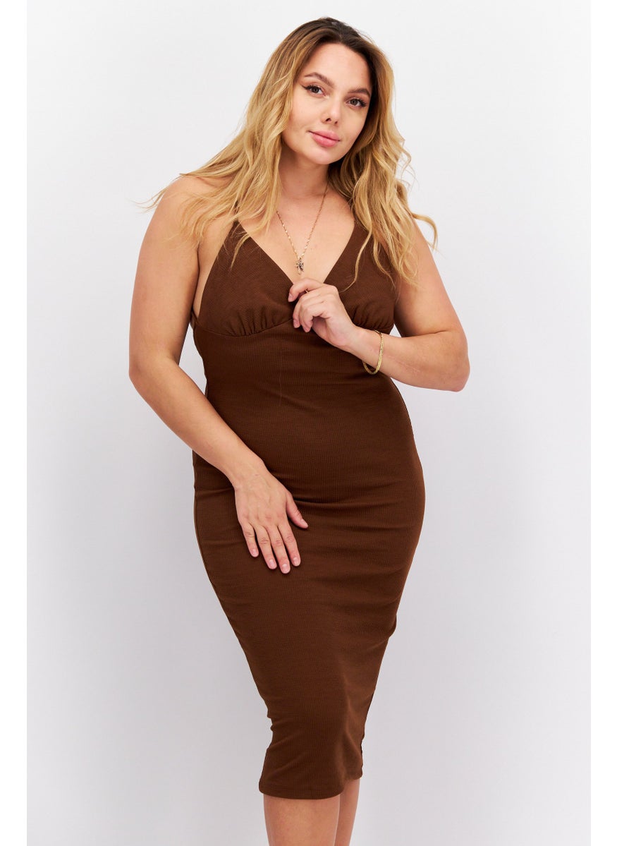 trendyol Women Plain Midi Dress, Brown  - Image 1