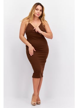 trendyol Women Plain Midi Dress, Brown  - Image 4