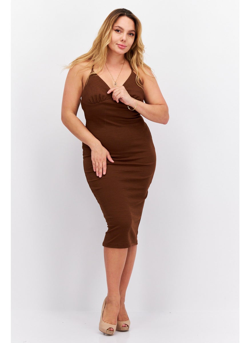 trendyol Women Plain Midi Dress, Brown  - Image 4
