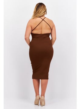 trendyol Women Plain Midi Dress, Brown  - Image 3