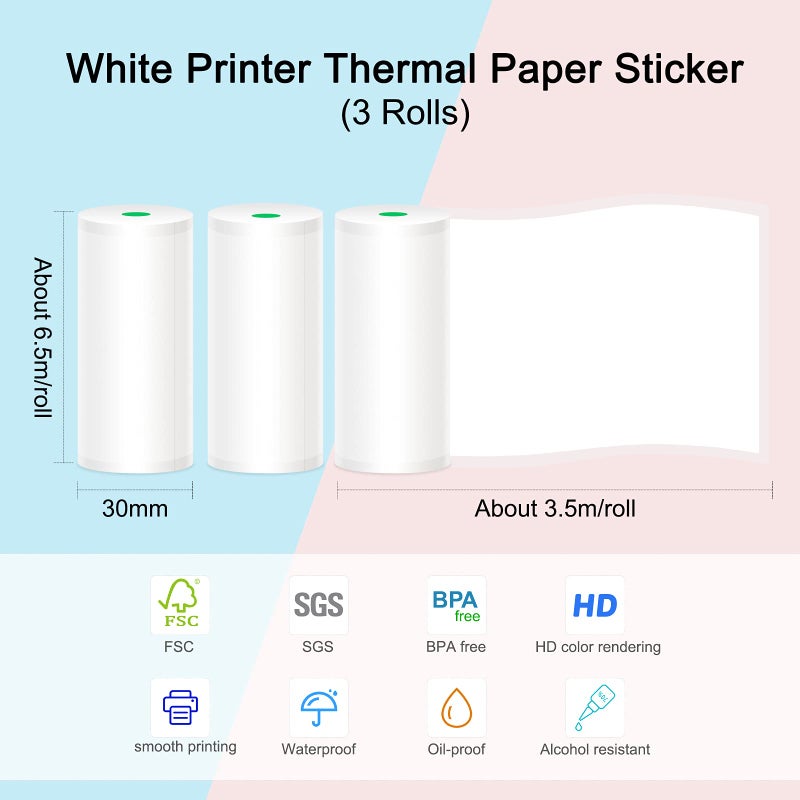 Peripage Mini Printer Paper Sticker, Self-Adhesive Thermal Paper colorless Sticky Paper for PeriPage A6 Printer, Waterproof, Oilproof, Scratchproof, BPA Box Pack, 3 Roll, 3.5m/roll - Image 4