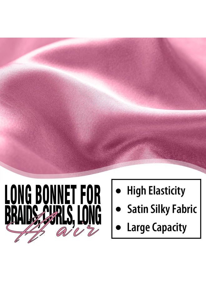 WOZUTUNT 2Pack Bonnets for Black Women Braid Bonnet, Large Long Bonnet Satin Bonnet for Braids,Black Women Silk Bonnet with Stretchy Tie Band Braid Bonnet for Sleeping Extra Long (Purple&PinkPattern) - Image 3