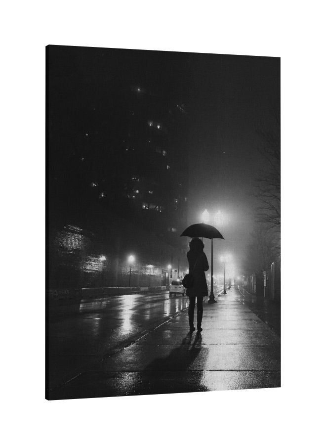 RKN Standing Women On Street Night Printed Framed Canvas Wall Art Black/White 60x80centimeter - Image 2