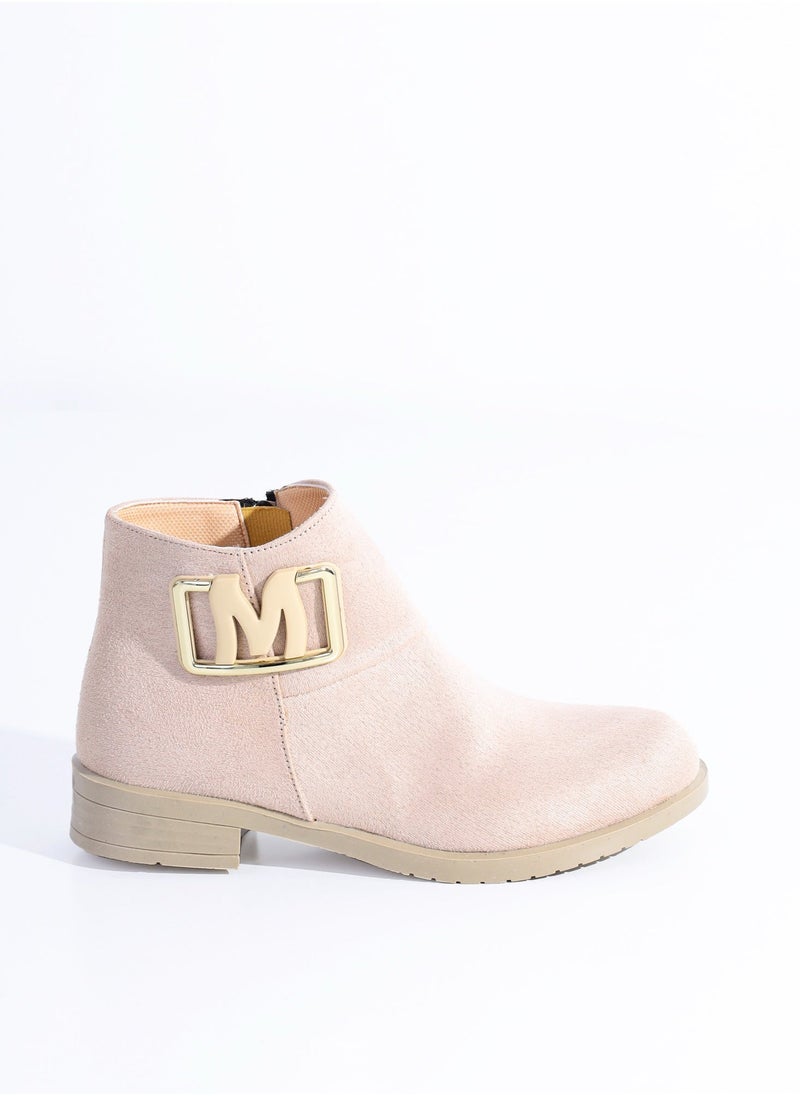 LIFESTYLISH Ankle Boot Flat Suede With Buckle G-26 - Beige - Image 1