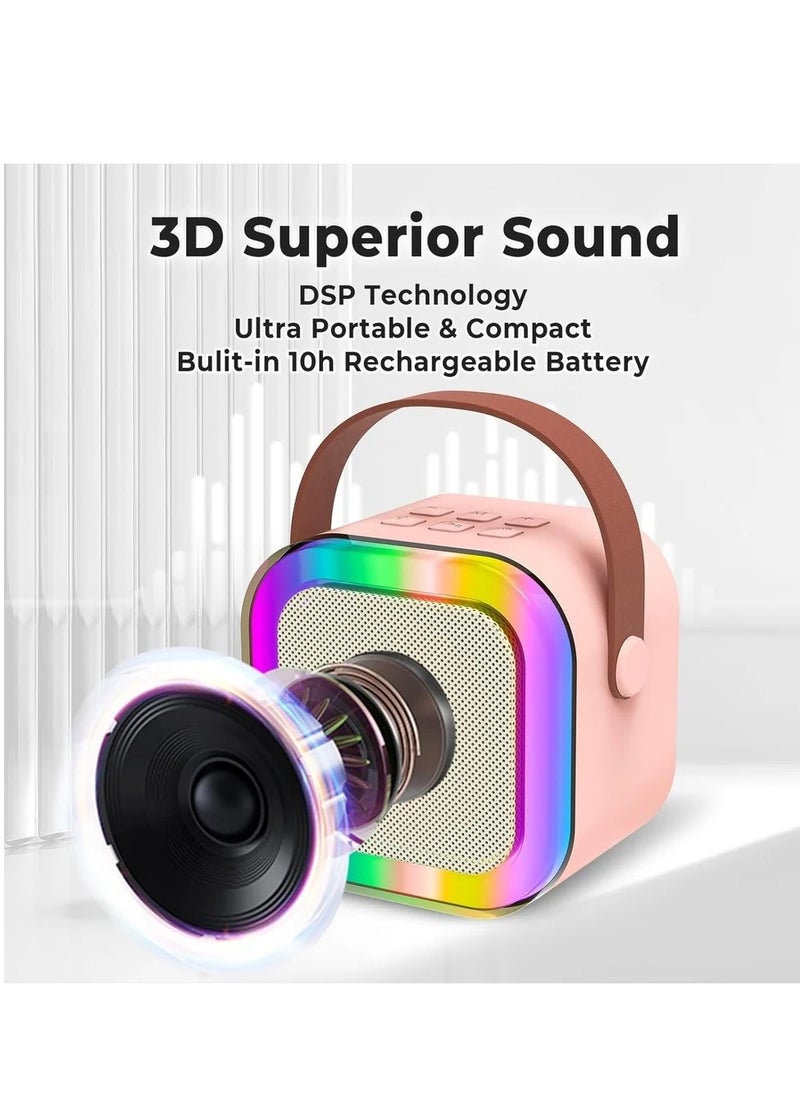 BDT - جهاز كاراكيه ميني BDT K-22 للأطفال والكبار (محمول) مكبر صوت بلوتوث مع ميكروفون لاسلكي - مع خمسة أوضاع صوتية مختلفة - وردي - Image 1