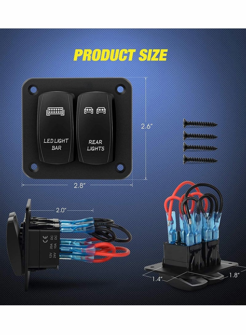Excefore 2 Gang Rocker Switch Panel LED Light Bar Switch Rear Lights Switch 12 24V DC Green Switches 5Pin ON Off Pre-Wired Toggle Switch Panel for Cars ATVs UTVs - Image 4