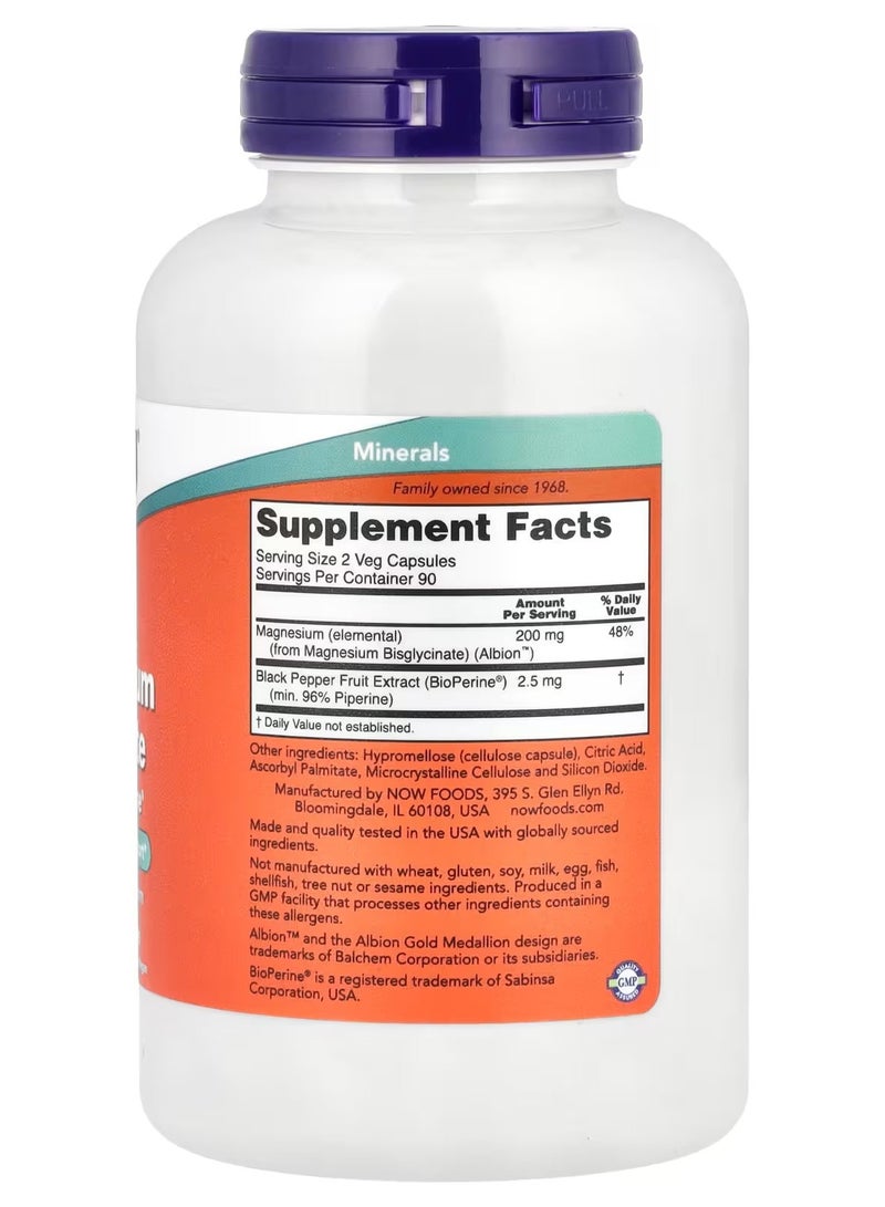 now Magnesium Glycinate With BioPerine®, 180 Veg Capsules - Image 2