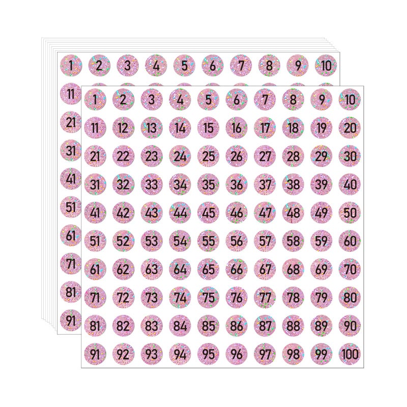 Yegawen 1 Inch Holographic Number Stickers, Glitter Consecutive Number Stickers 1-100, Holographic Self Adhesive Numbered Label use for Inventory, Storage, Organizing-1000 Sheets/Shiny Pink - Image 1