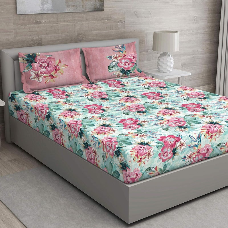 GM 100 Cotton Queen Size Bedsheet for Double Bed 150 TC Digital Printed Cotton Bed Sheet 90 X 108 Inches with 2 Pillow Cover Breathable Natural Soft and LightWeight for Home Living Pink