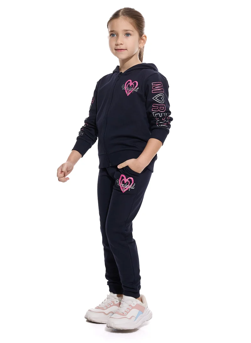 victor and jane Girls- Glitter Heart Hoodie With Matching Jogger