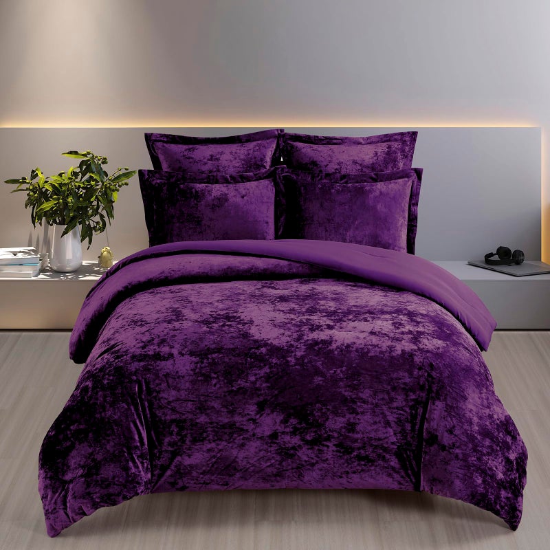 Fredsure Distressed Velvet Comforter Set, 5 Pieces Dark Purple Queen, Distressed Velvet Face and Brushed Microfiber Reverse - Image 2