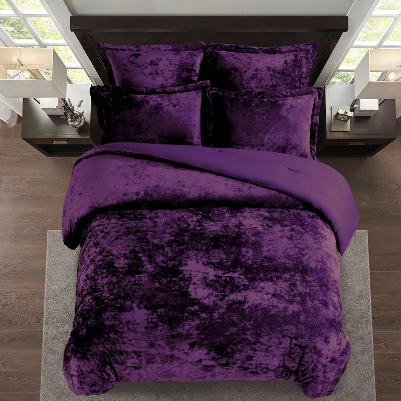 Fredsure Distressed Velvet Comforter Set, 5 Pieces Dark Purple Queen, Distressed Velvet Face and Brushed Microfiber Reverse - Image 3