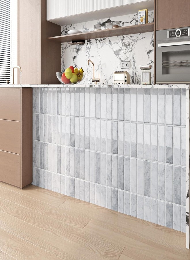 ReWallpaper لوحة حائط من ReWallpaper، مكونة من 17 ورقة، بيضاء ورمادية، قابلة للتقشير واللصق، بتصميم رخامي ثلاثي الأبعاد، مقاومة للماء، مناسبة للمطبخ، أو مدفأة، أو سيارة ترفيهية، أو لوح حائط قابل للإزالة، مقاس 12×12 بوصة - Image 5