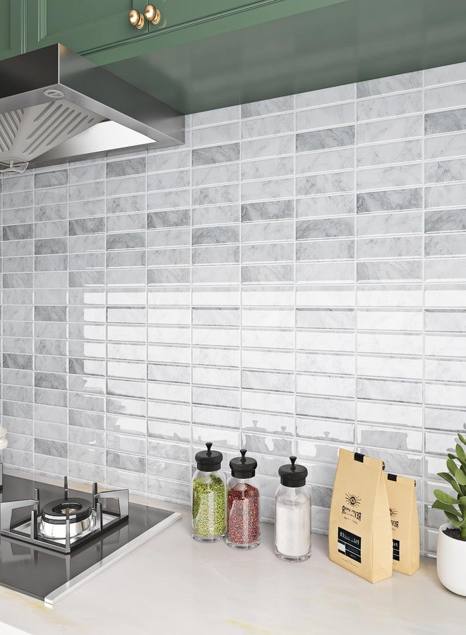 ReWallpaper لوحة حائط من ReWallpaper، مكونة من 17 ورقة، بيضاء ورمادية، قابلة للتقشير واللصق، بتصميم رخامي ثلاثي الأبعاد، مقاومة للماء، مناسبة للمطبخ، أو مدفأة، أو سيارة ترفيهية، أو لوح حائط قابل للإزالة، مقاس 12×12 بوصة - Image 1